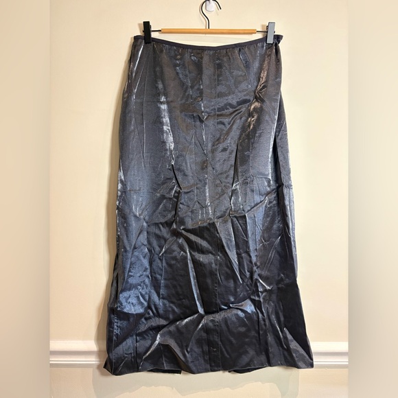 Zara NWT Iridescent Metallic Foil Effect Midi Skirt in Silver Grey Gunmetal XL - Picture 5 of 9